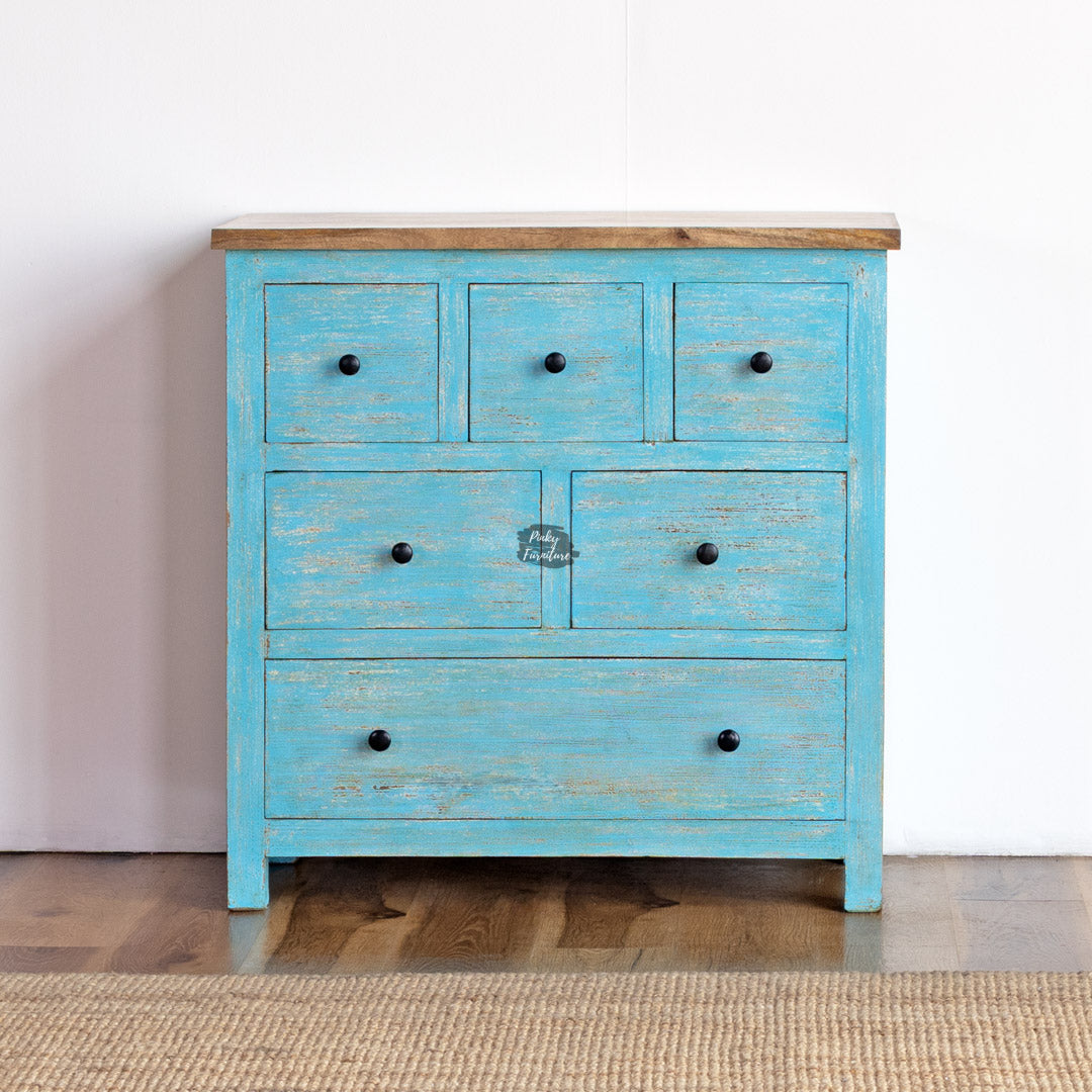 Carved Chest of Drawers – Turquoise Blue - AB25FB-2-11