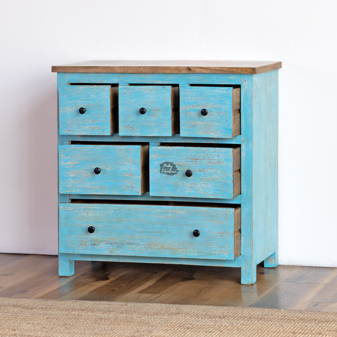 Carved Chest of Drawers – Turquoise Blue - AB25FB-2-11