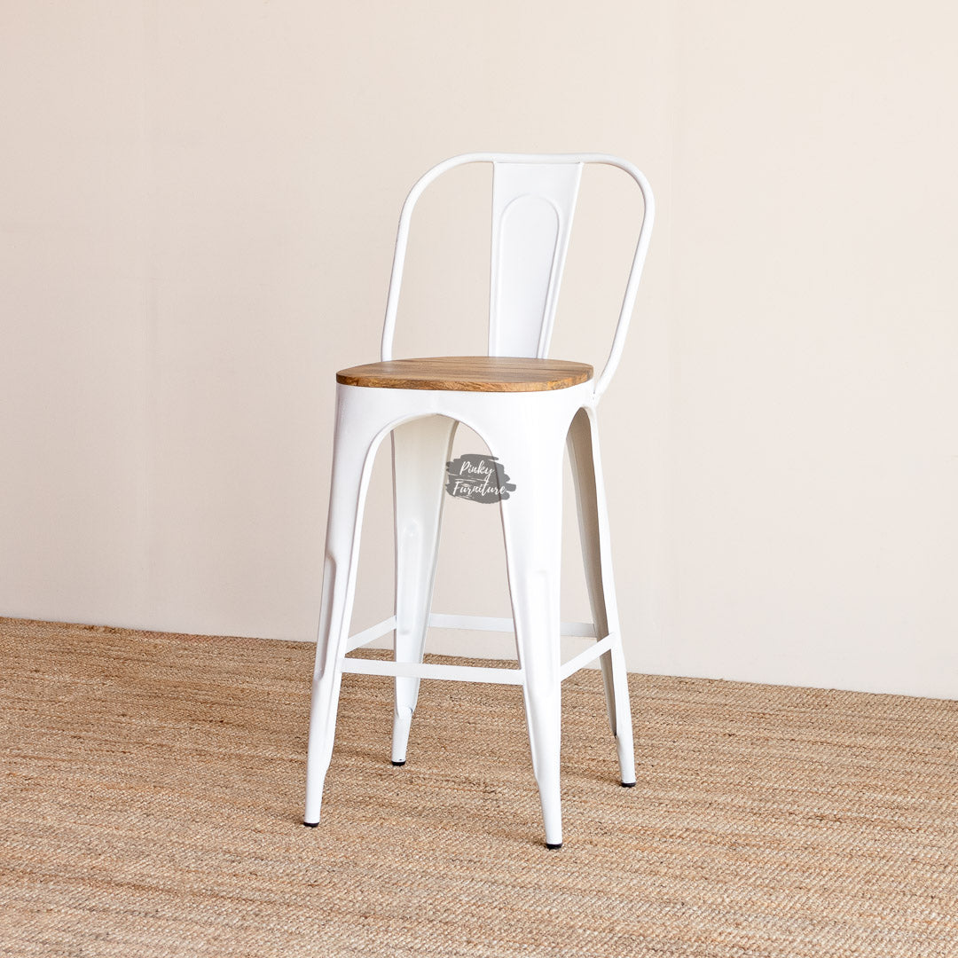 Bar Chair With Back Iron and Wood Design