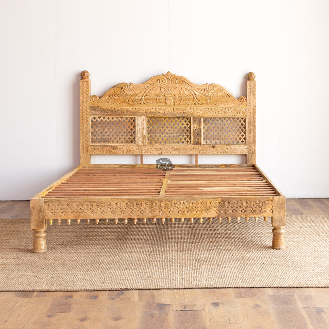 Bed Solid Mango Wood Carved Design