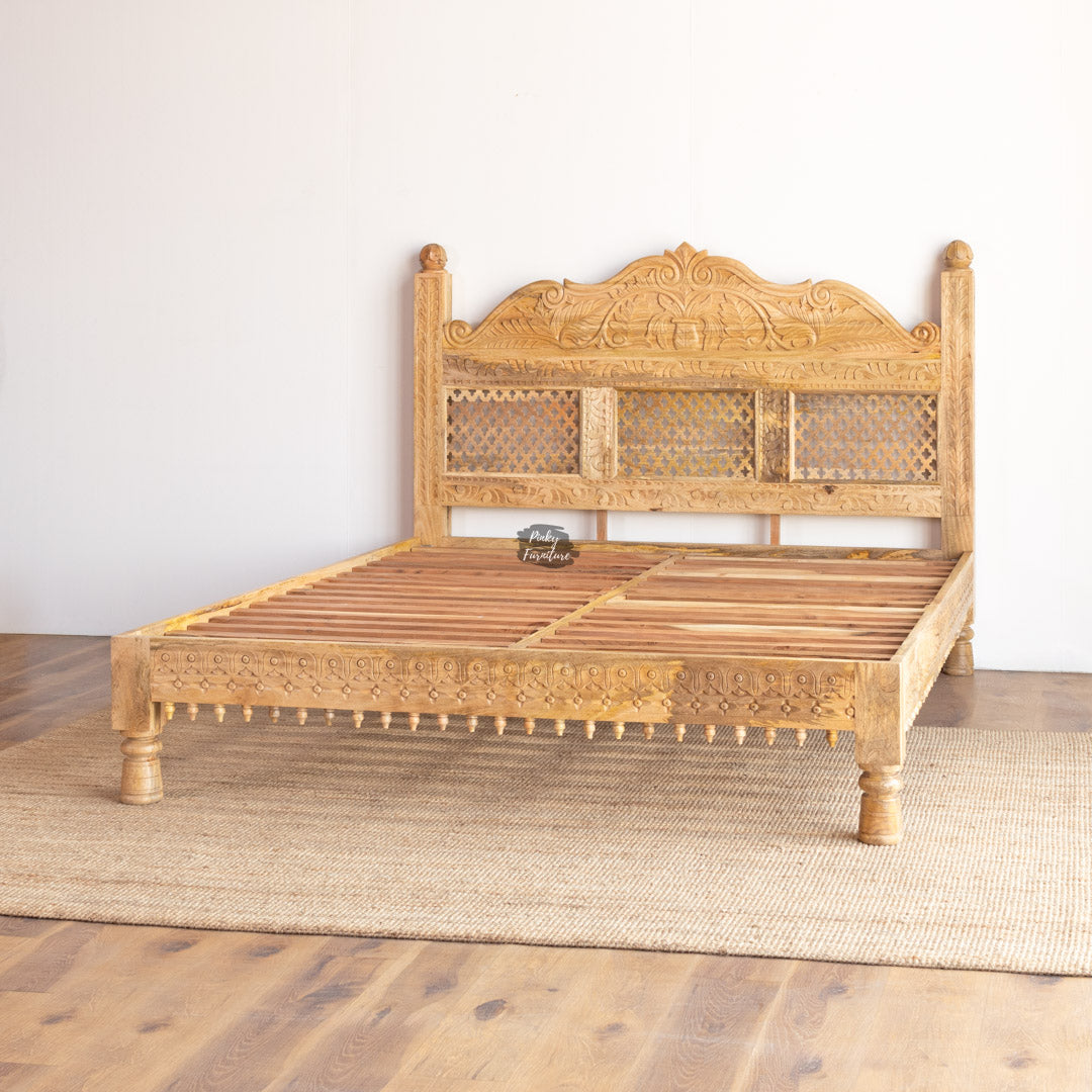 Bed Solid Mango Wood Carved Design