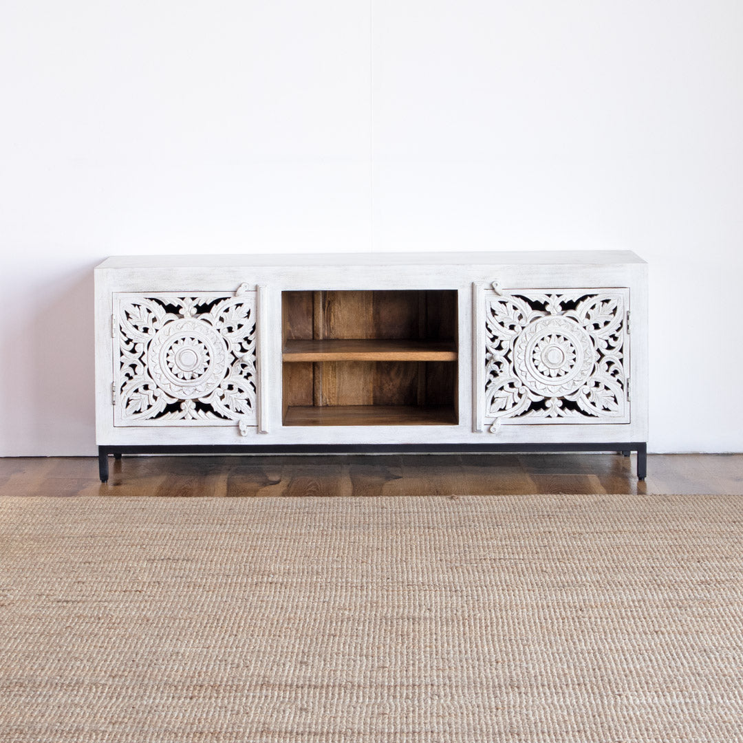 TV Cabinet AB25MY-1-7 – Contemporary Elegance with Intricate Carving