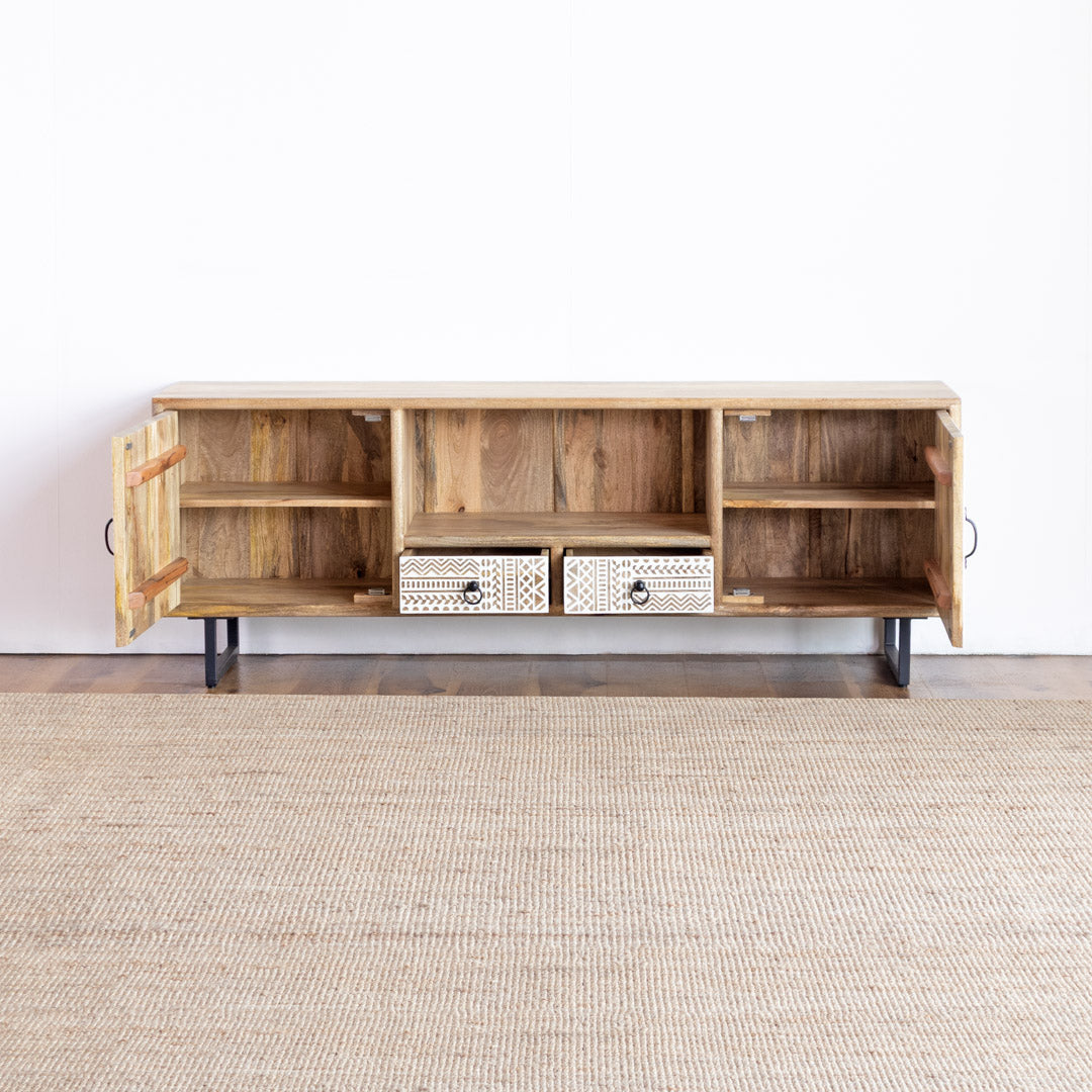 TV Cabinet CNC Design AB25MY-1-6 – Modern Craftsmanship with Ethnic Charm