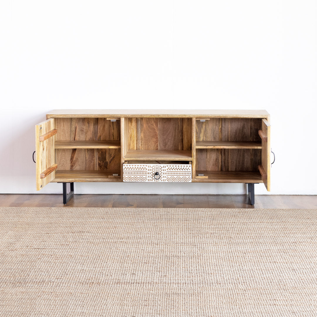 TV Cabinet CNC Design AB25MY-1-6 – Modern Craftsmanship with Ethnic Charm