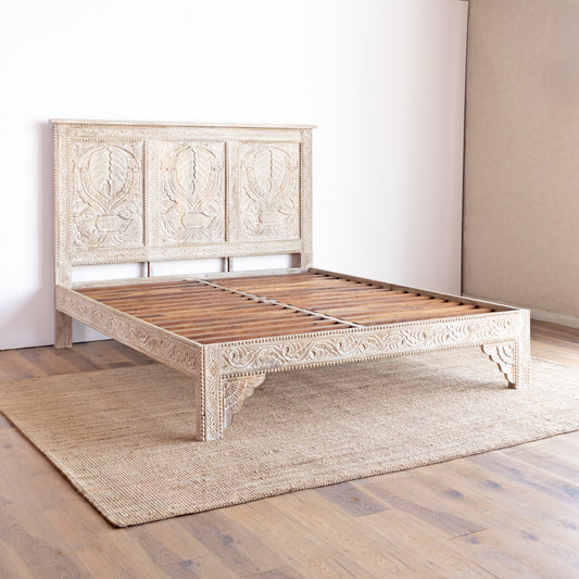 Bed Solid Mango Wood Carved Design