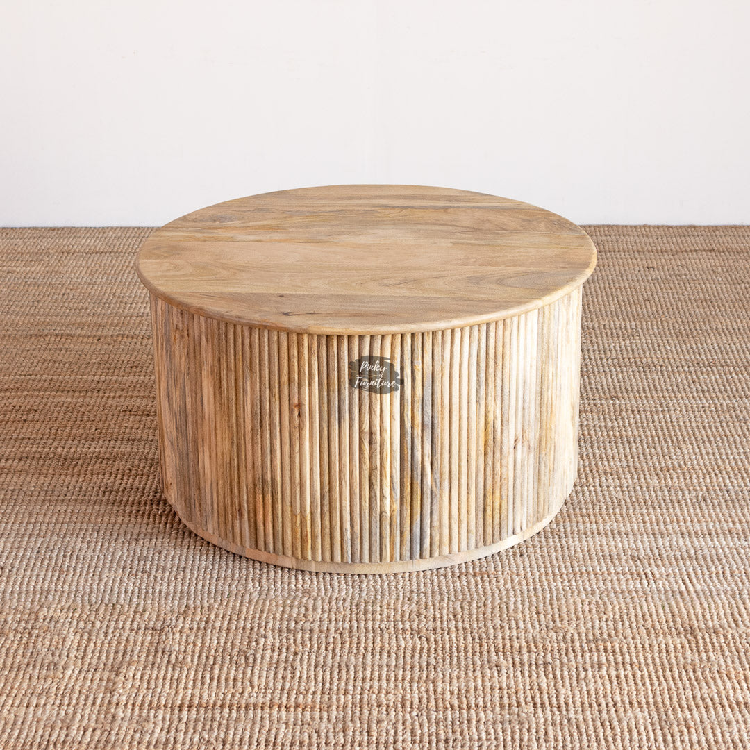 Round wood coffee table