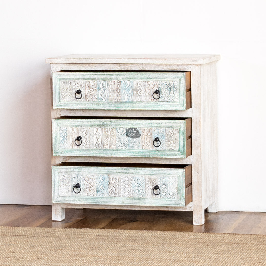 Vintage Carved Chest Of Drawers – Mint & White Finish - AB25JN-1-14