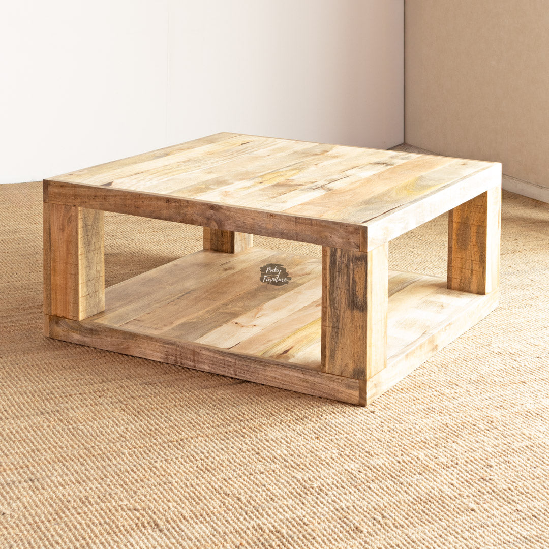 Coffee Table Sq Mango Wood with Shelf