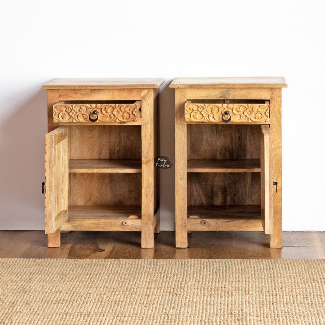 Nightstand Carved Door Set of 2