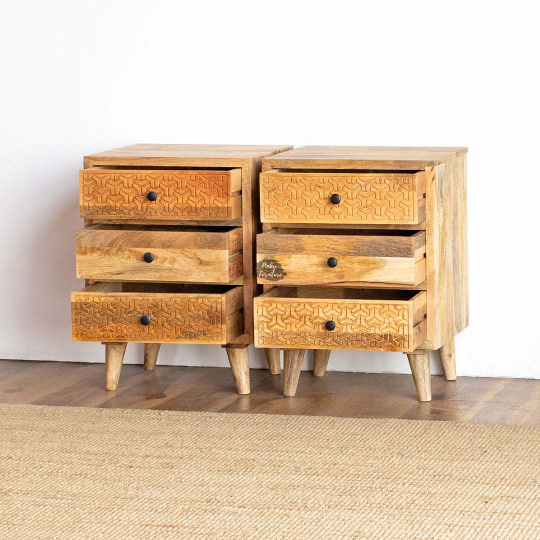 Nightstand Carved Set of 2