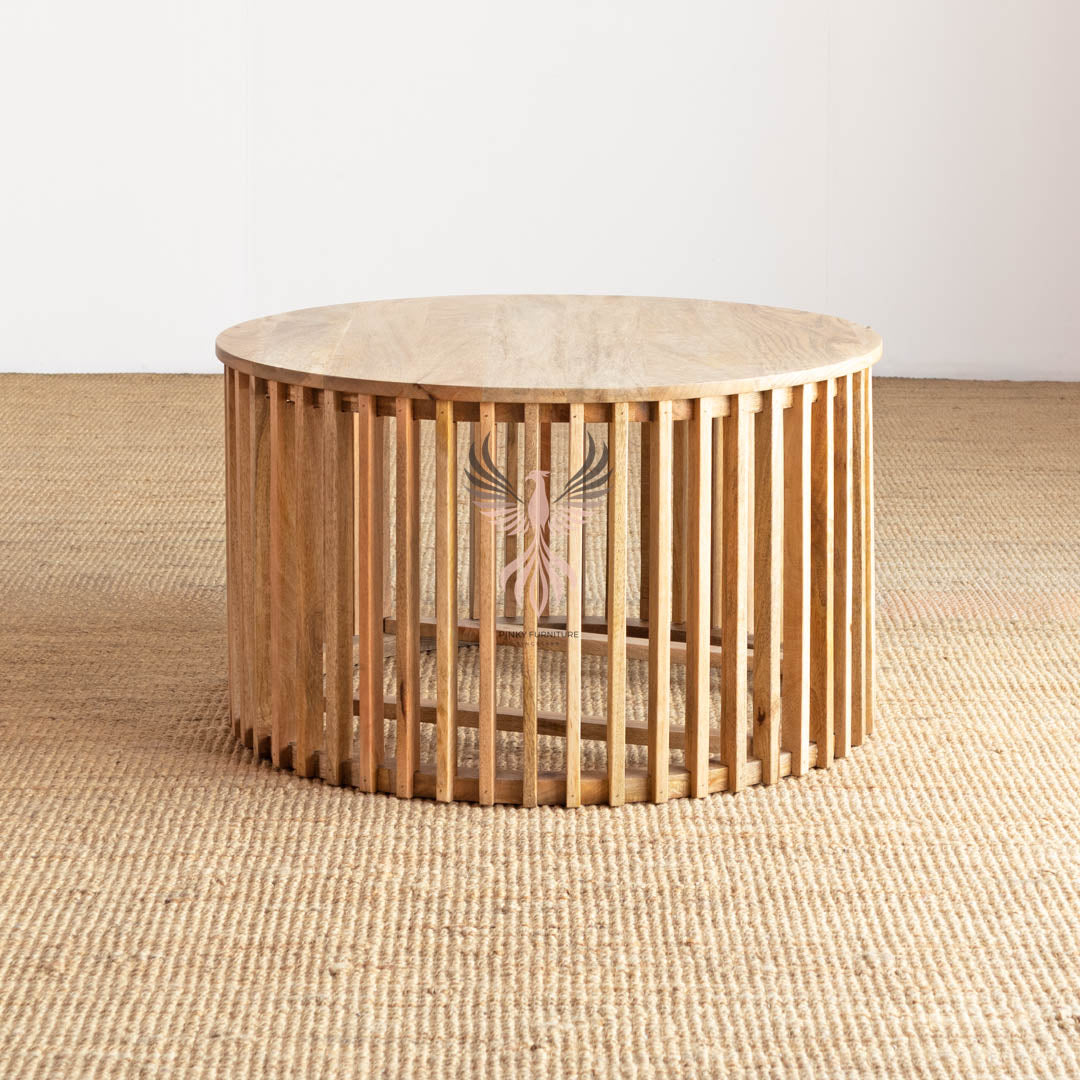 Coffee Table Round Wooden Strip Design