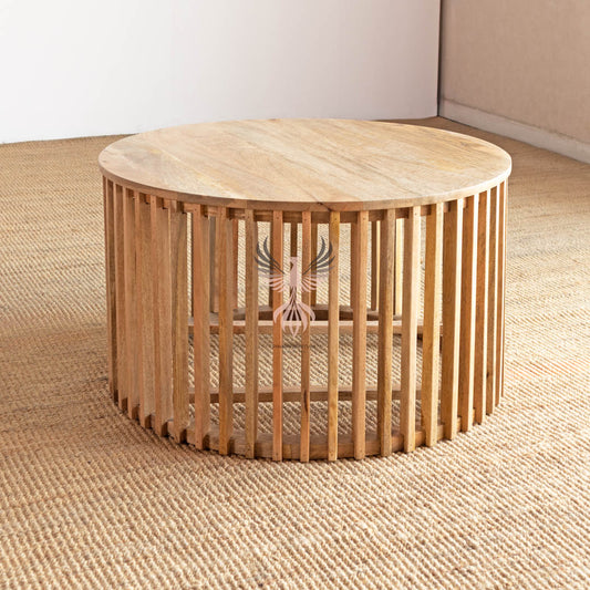 Coffee Table Round Wooden Strip Design