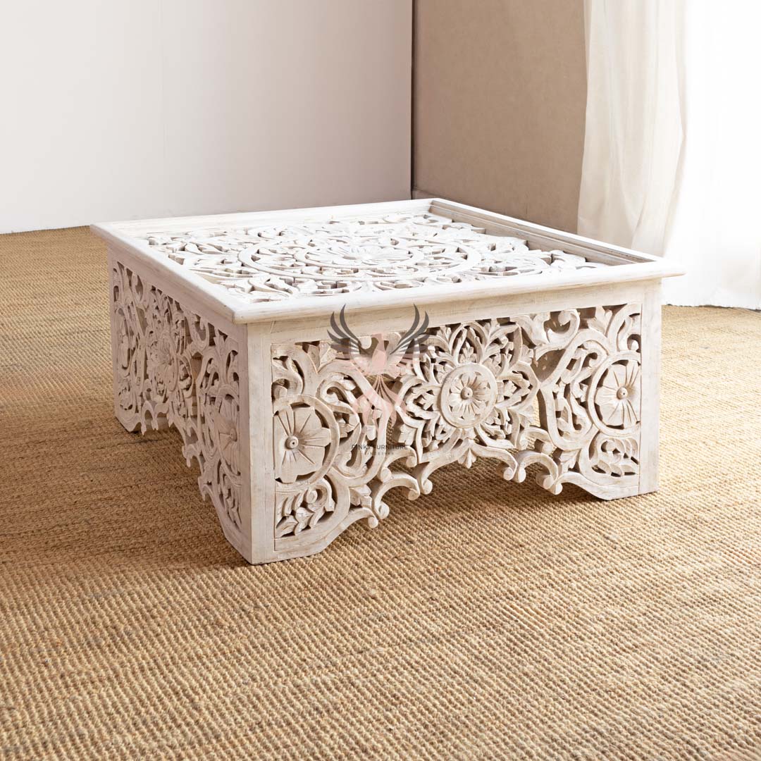 Coffee Table Sq Carved Glass Top