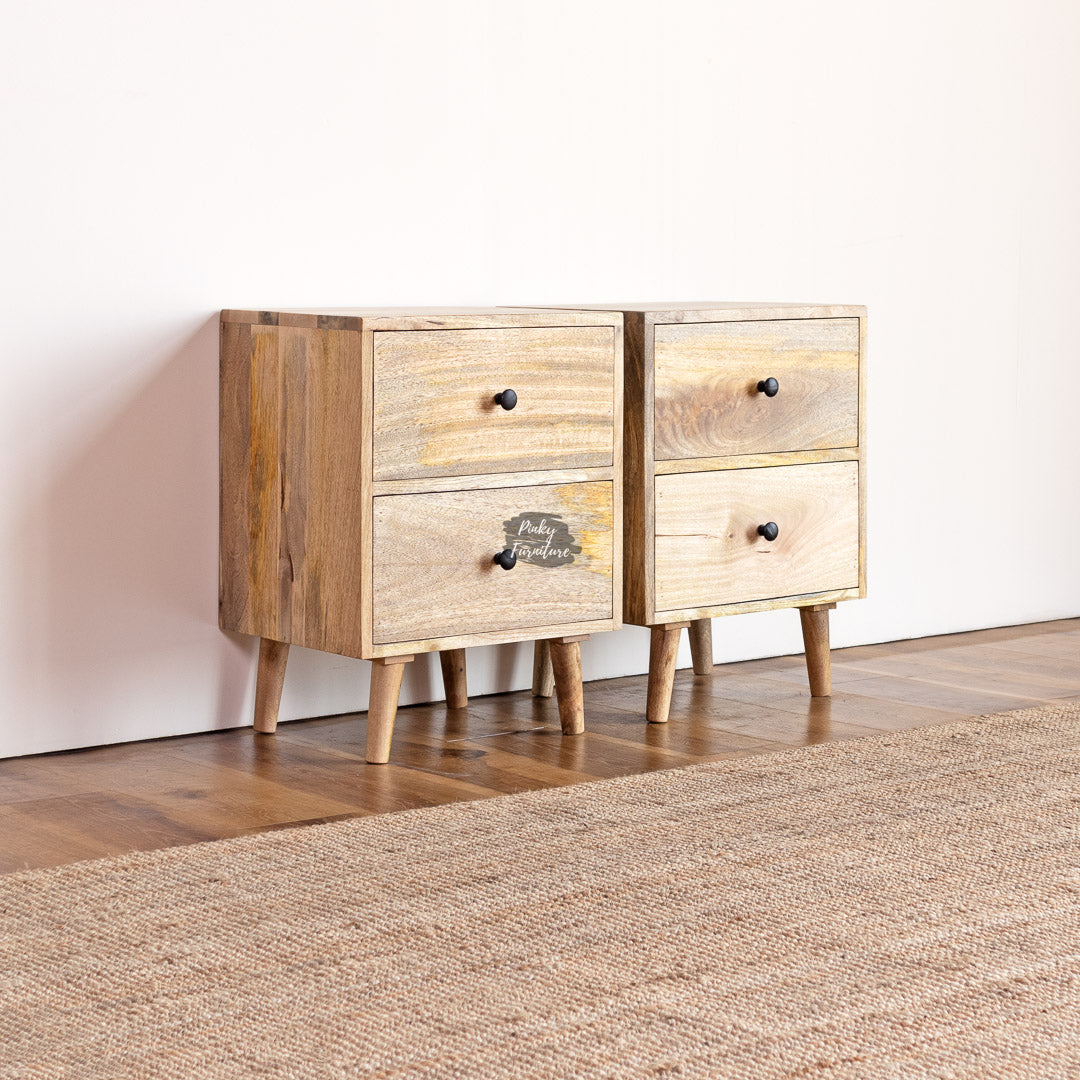 Nightstand Set of 2 Plain Design 2 Draw