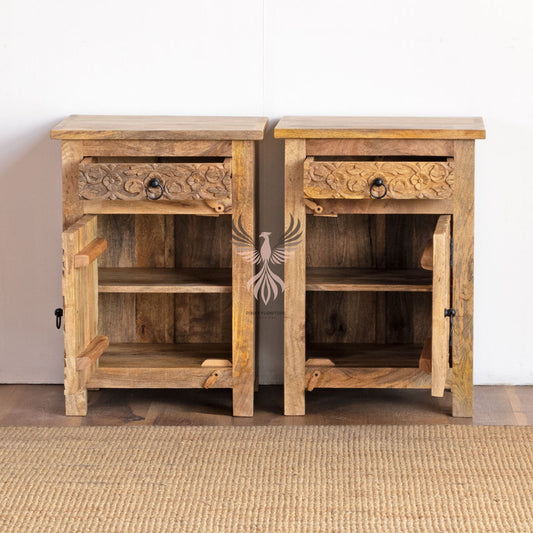 Nightstand Carved Door Set of 2