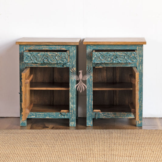 Nightstand Carved Door Set of 2