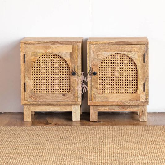 Bedside Tables Set of 2 Rattan Design