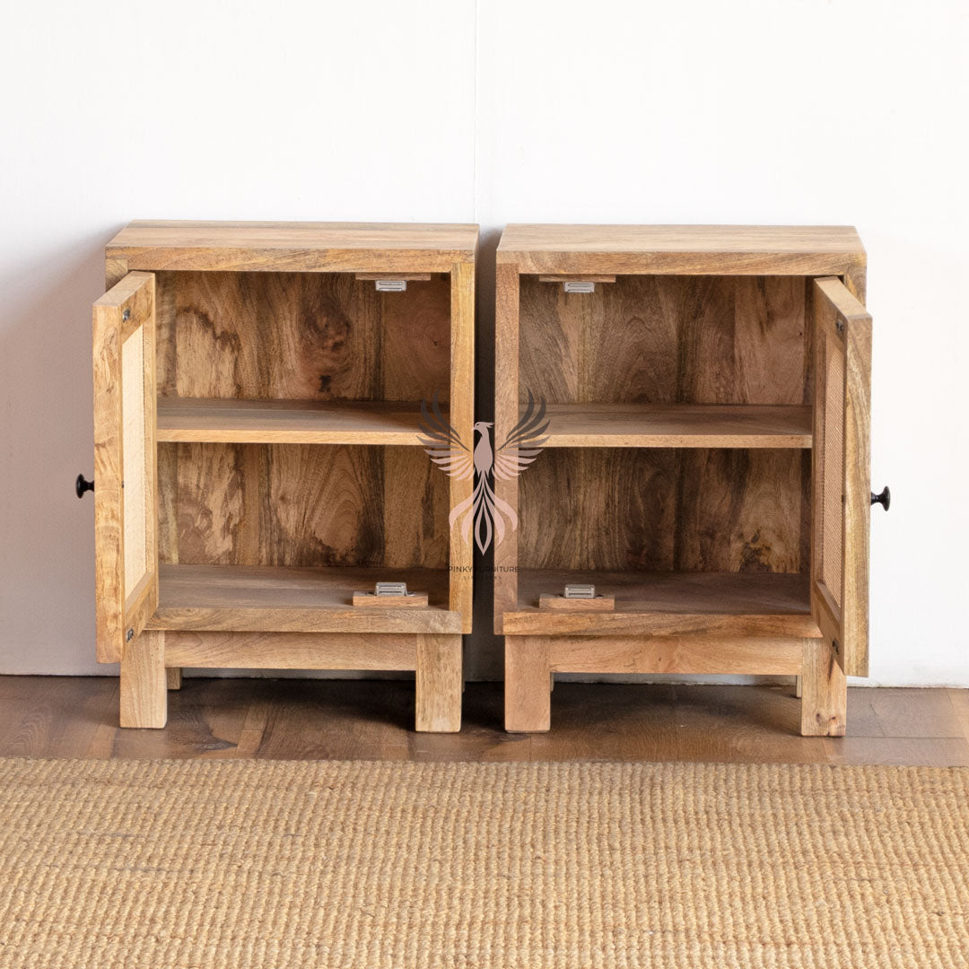 Bedside Tables Set of 2 Rattan Design