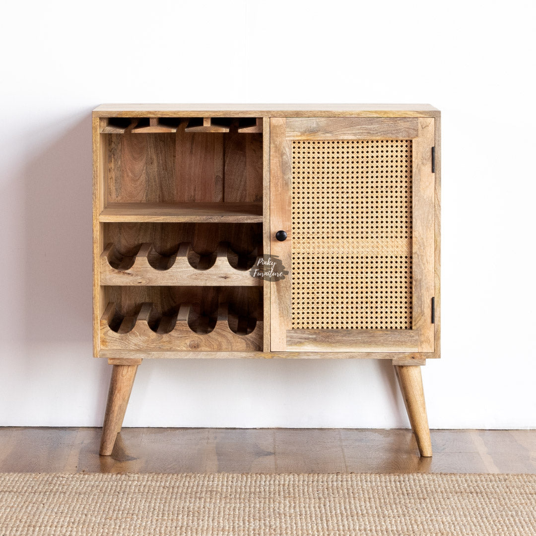 Wine Cabinet Rattan Door Design