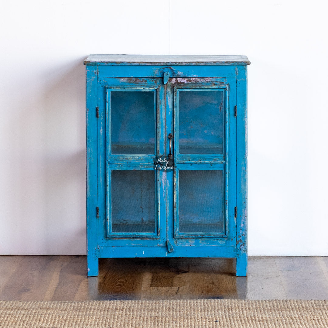 Cabinet – Distressed Blue Finish - Cabinet with Glass Door - AB24NV-1-8