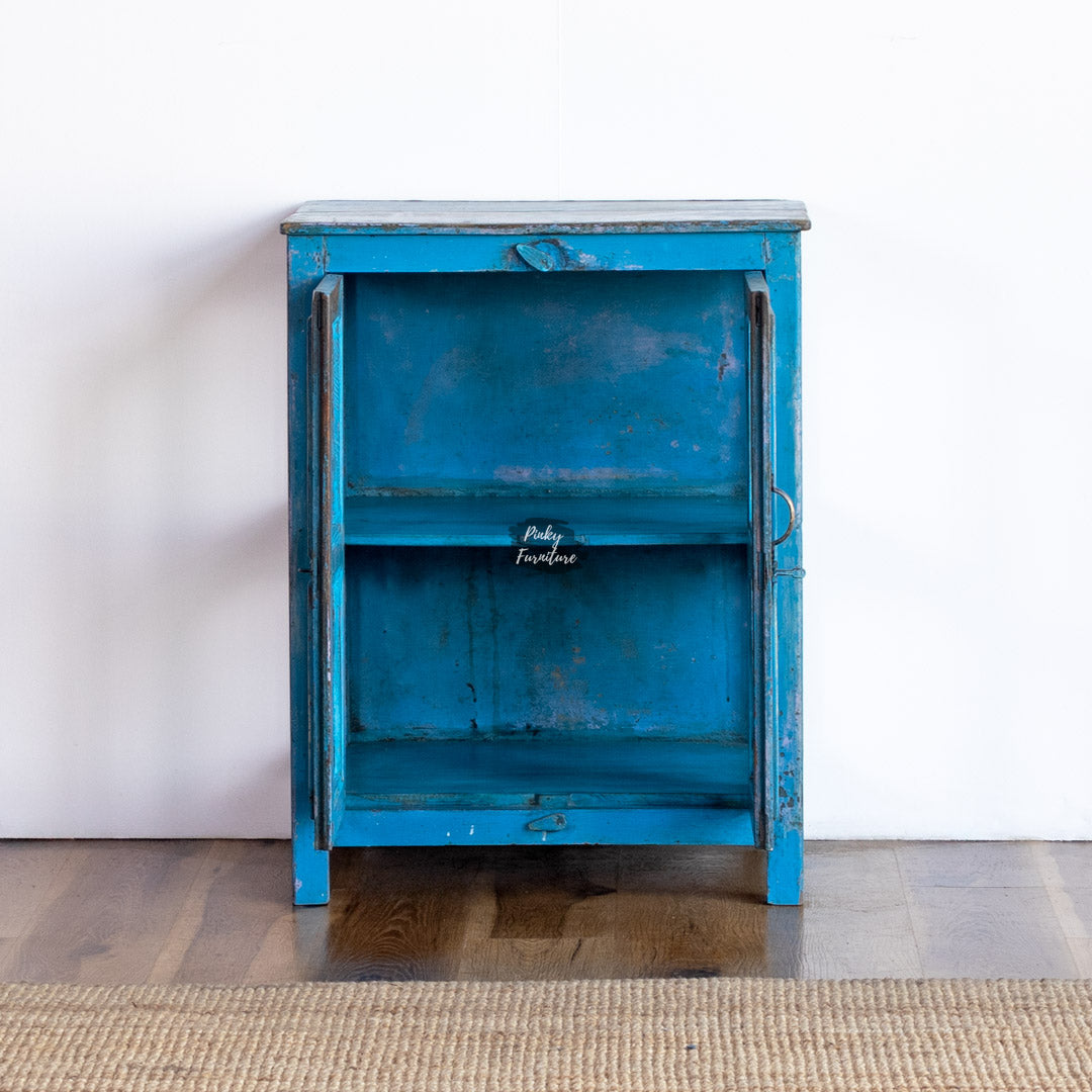 Cabinet – Distressed Blue Finish - Cabinet with Glass Door - AB24NV-1-8