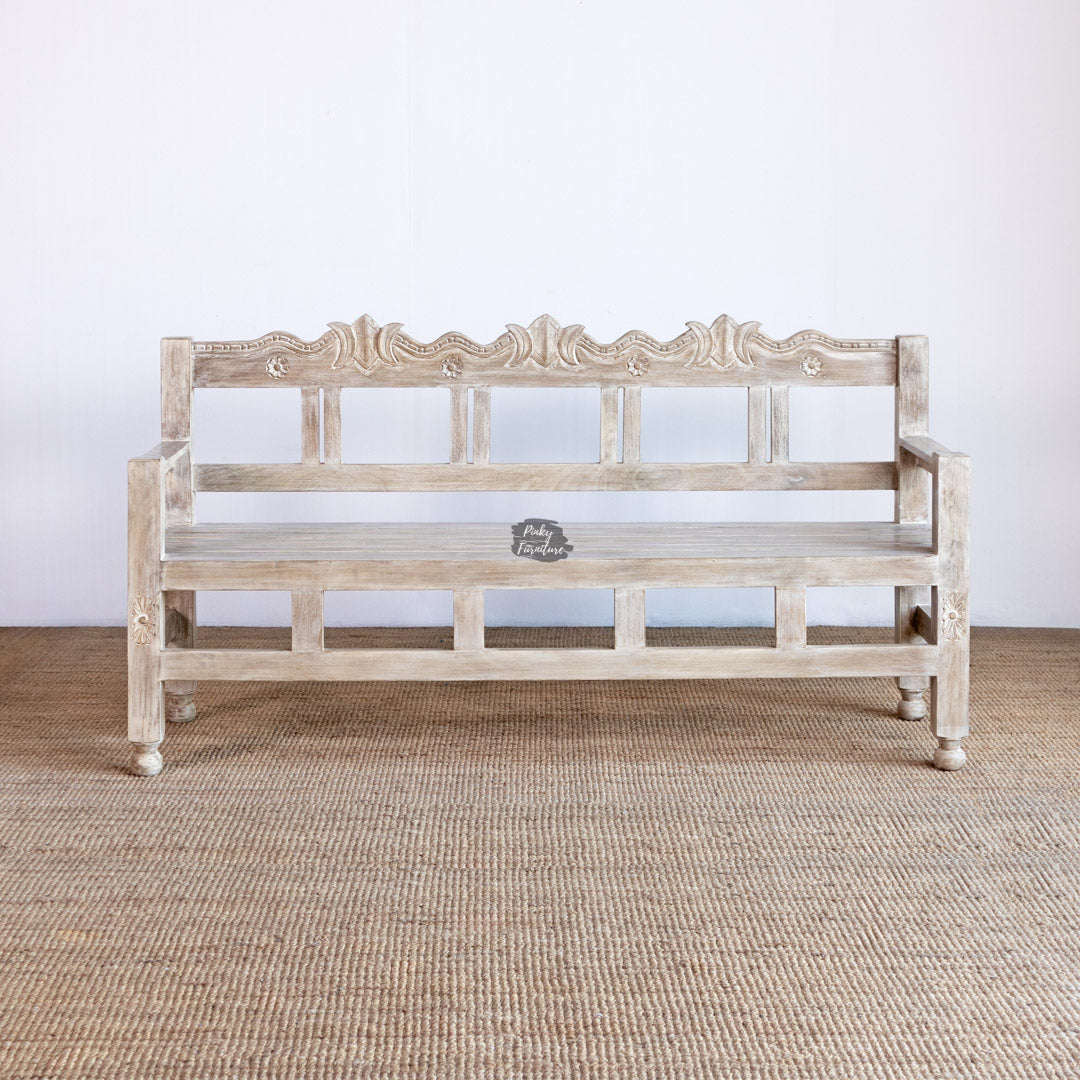 Antique Wooden Bench AB24DC-2-17 – Hand-Carved Charm for Your Home