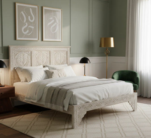 Bed Solid Mango Wood Carved Design