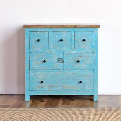 Carved Chest of Drawers – Turquoise Blue - AB25FB-2-11