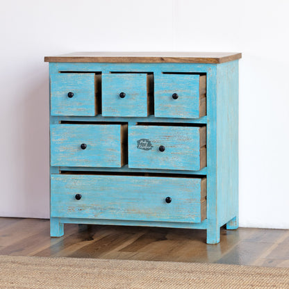 Carved Chest of Drawers – Turquoise Blue - AB25FB-2-11