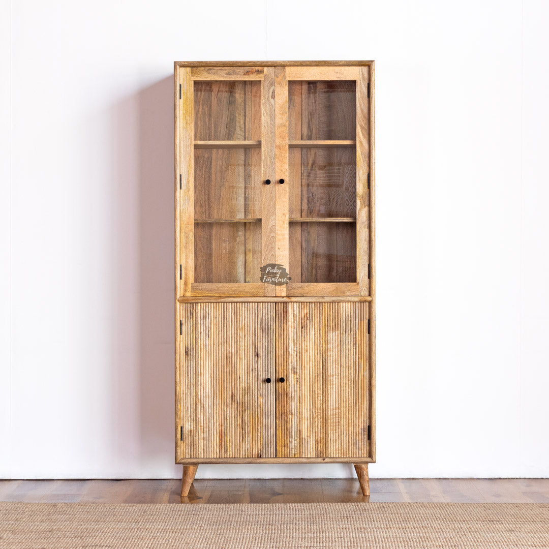 Wooden Cupboard Glass Door Ribbed Design
