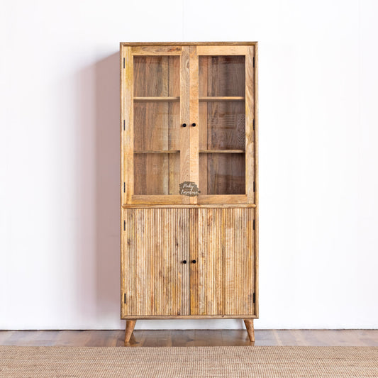 Wooden Cupboard Glass Door Ribbed Design