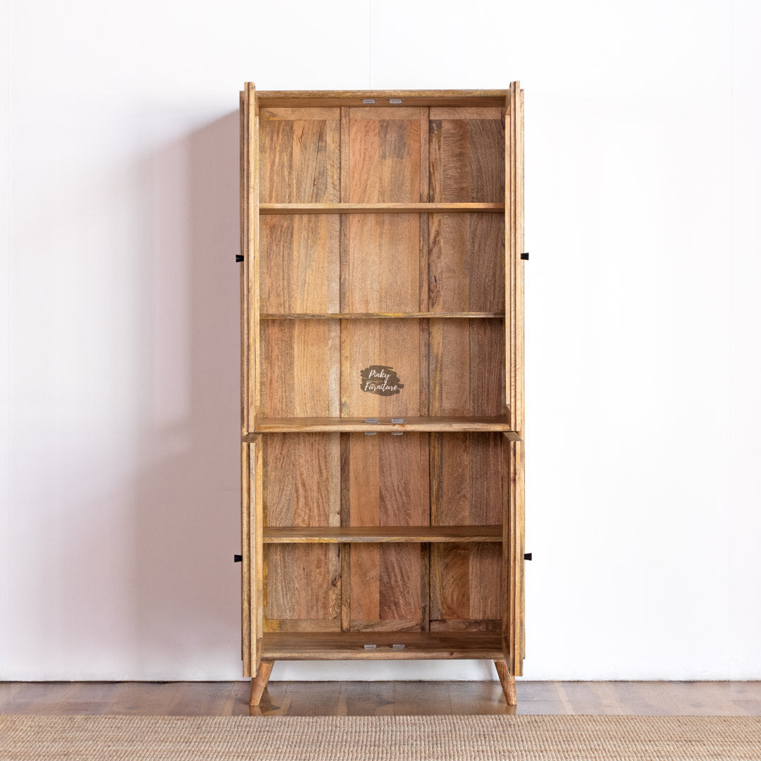 Wooden Cupboard Glass Door Ribbed Design