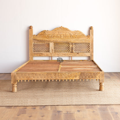 Bed Solid Mango Wood Carved Design