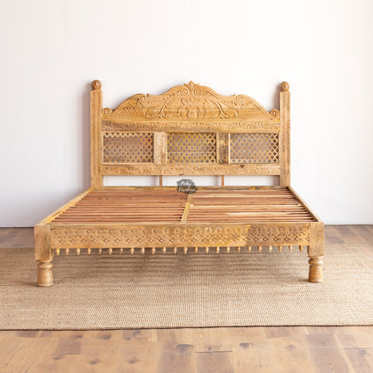 Bed Solid Mango Wood Carved Design