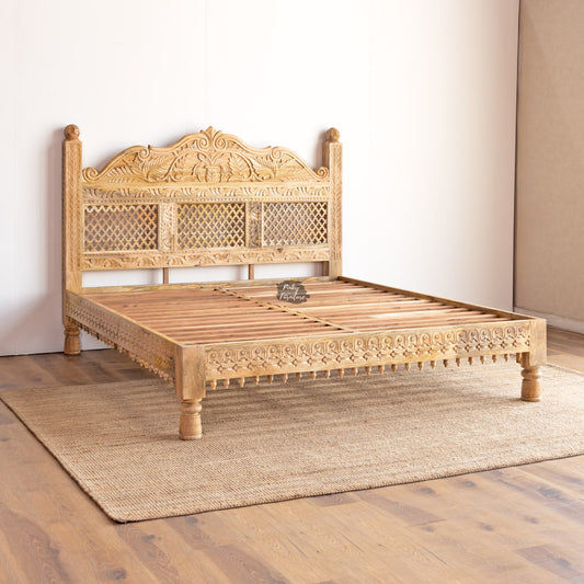 Bed Solid Mango Wood Carved Design