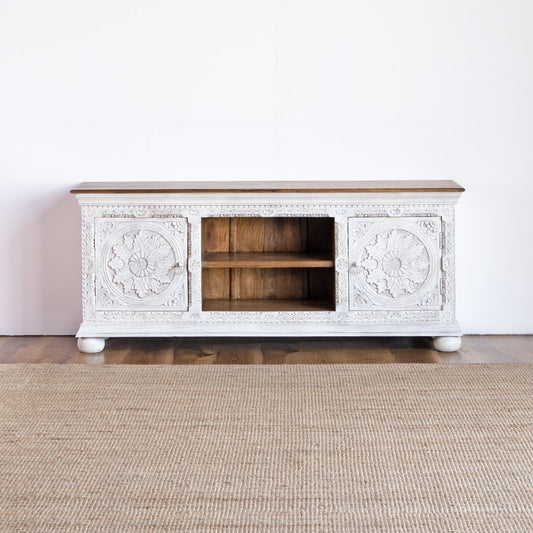 TV Cabinet AB25MY-1-4 – Bold Vintage Design with Ornate Hand-Carved Detailing