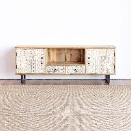 TV Cabinet CNC Design AB25MY-1-6 – Modern Craftsmanship with Ethnic Charm