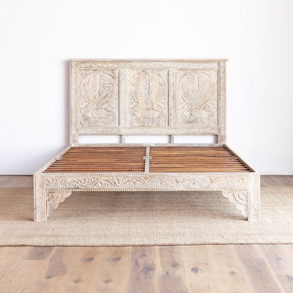 Bed Solid Mango Wood Carved Design