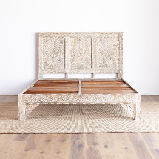 Bed Solid Mango Wood Carved Design