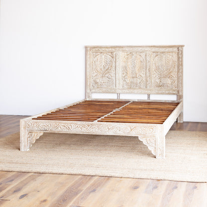 Bed Solid Mango Wood Carved Design