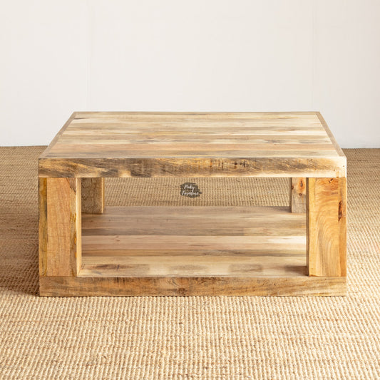 Coffee Table Sq Mango Wood with Shelf