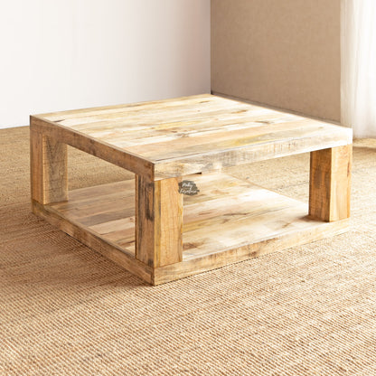 Coffee Table Sq Mango Wood with Shelf