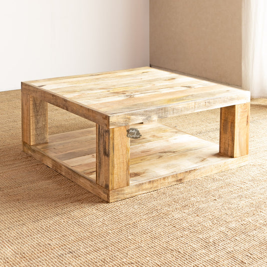 Coffee Table Sq Mango Wood with Shelf