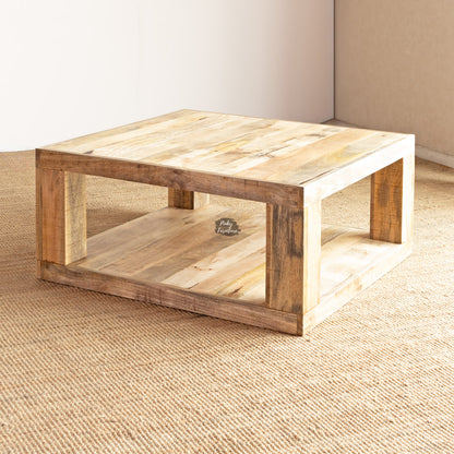 Coffee Table Sq Mango Wood with Shelf