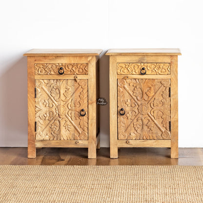 Nightstand Carved Door Set of 2