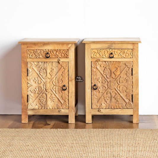 Nightstand Carved Door Set of 2