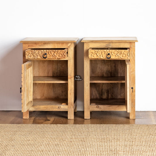 Nightstand Carved Door Set of 2