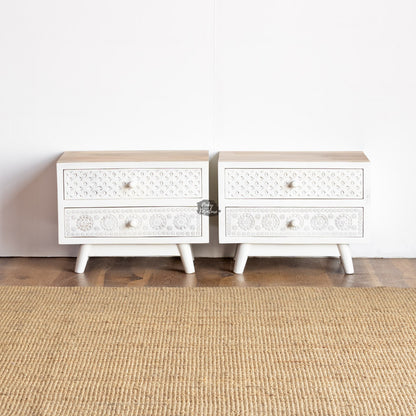 Nightstand Carved Design 2 Draw Set of 2