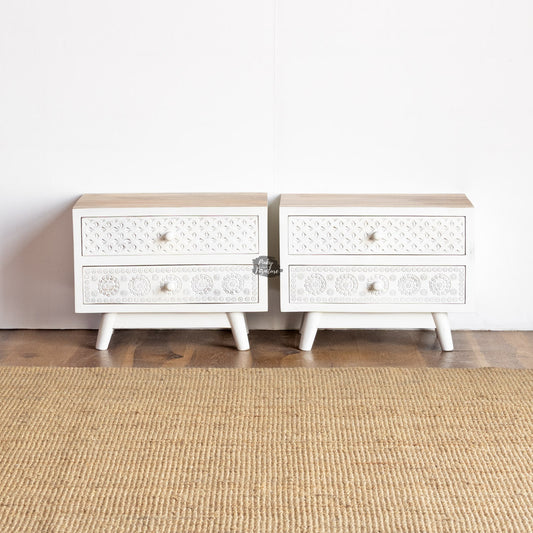 Nightstand Carved Design 2 Draw Set of 2