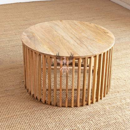 Coffee Table Round Wooden Strip Design